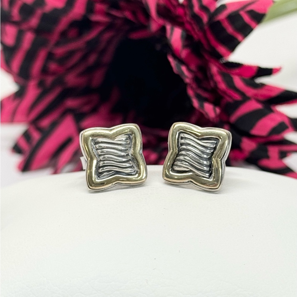 David Yurman 925 18K Gold Quatrefoil 1/2” Earrings